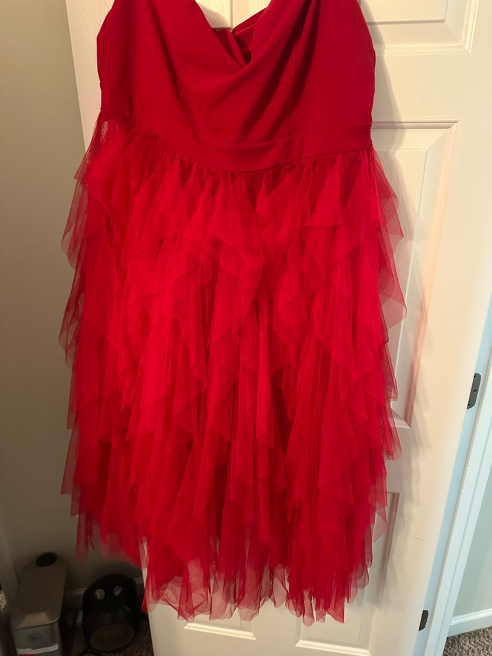 Red Tiered Tulle Midi Skirt